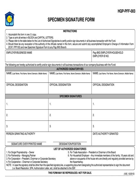 Specimen Signature Form: HQP.